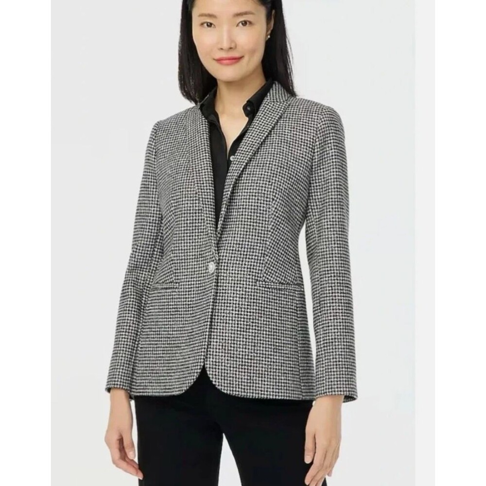 NWT J Crew Sparkle Houndstooth Blazer Black White Pearl Rhinestone Buttons 6